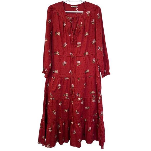 Ulla Johnson Dresses & Skirts - Ulla Johnson Swiss Dot Red Floral Red Clementine Tiered Midi Dress Size 6